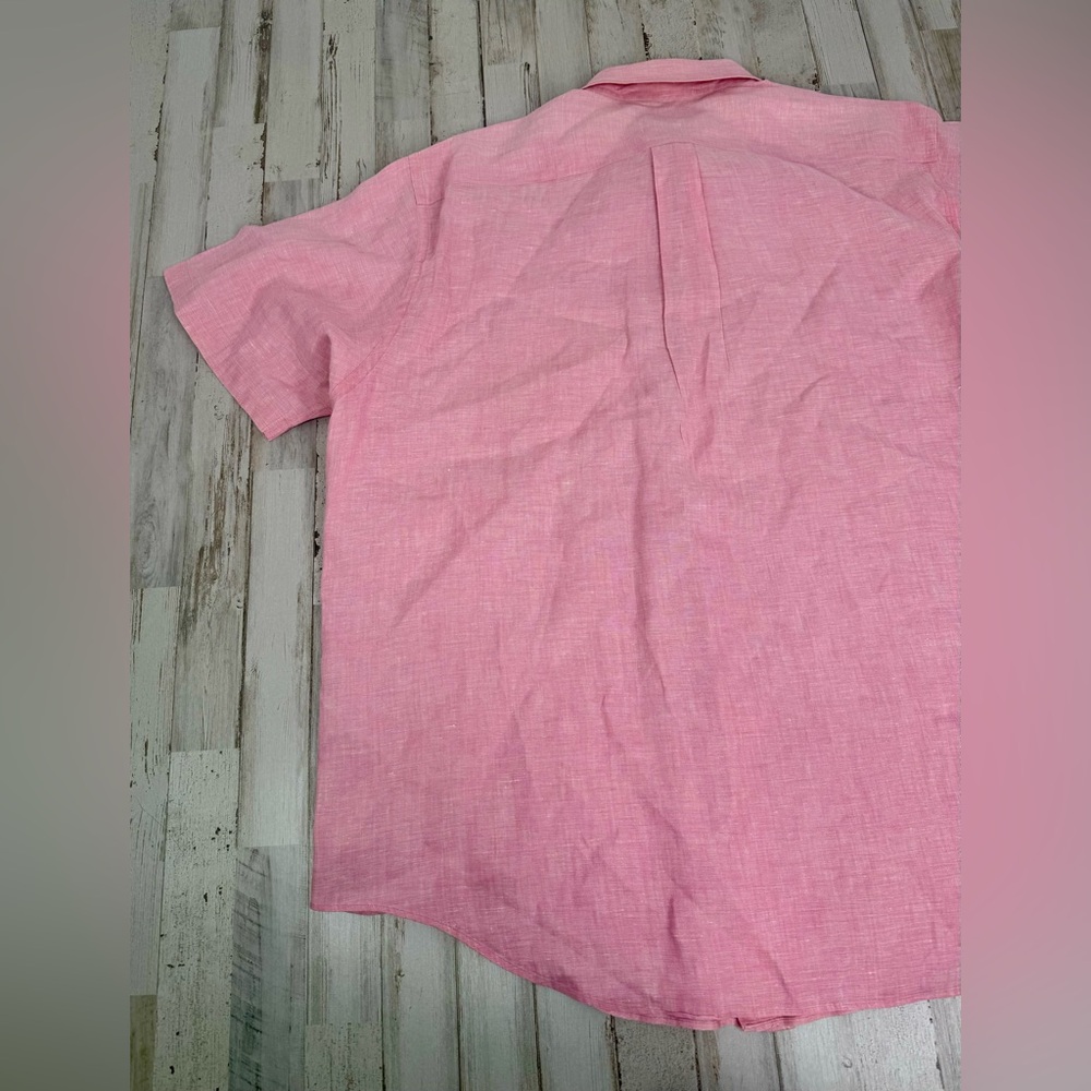 Brooks Brothers Button-Up Shirt Men XL Pink 100% Irish Linen Short Sleeve - Picture 9 of 9
